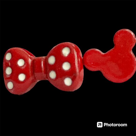 Vintage Disney Mickey Minnie Mouse Earrings Ears Bow Dots Icon Red Disneyana - Picture 2 of 10